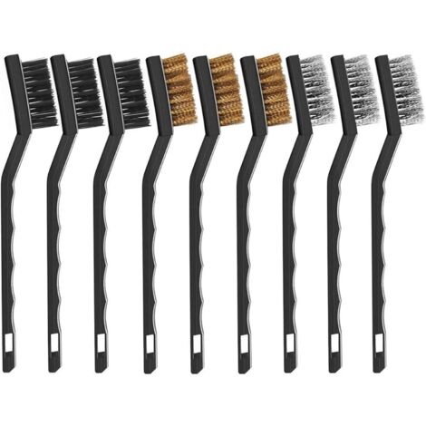 Mini brosses métalliques, lot de 9 brosses métalliques, petite brosse métallique avec manche courbé et brosse métallique manuelle pour le nettoyage des scories de soudure et de la rouille (18 cm) (1/5)