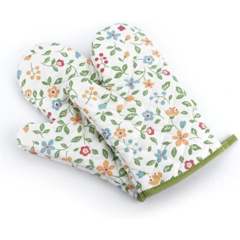 Gants de cuisine extrêmement résistants à la chaleur, antidérapants, à motifs floraux, isolants pour le four, pour griller, faire des barbecues et cuire au four (1 paire) (1/5)