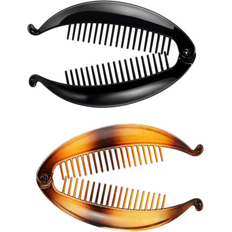 Lot de 2 pinces à cheveux banane, pinces en forme de poisson, peignes à cheveux rétro, noir et jaune (1/5)