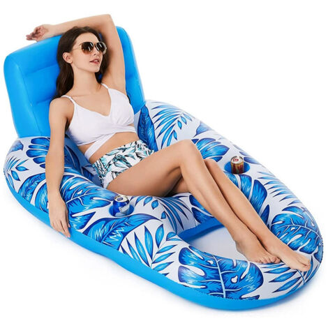 Bouée gonflable d'extérieur pour piscine, chaise flottante de piscine, matelas de piscine en PVC avec appui-tête et porte-gobelets, jouets de plage et de piscine pour enfants et adultes (1/5)