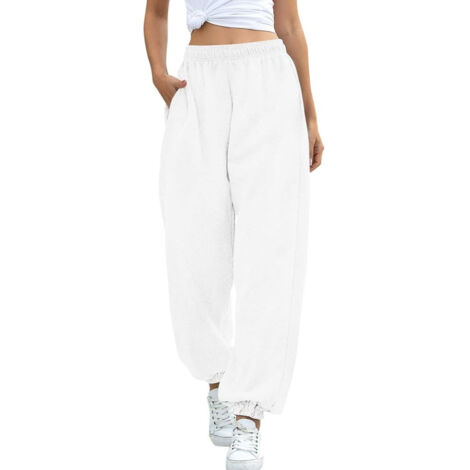 Pantalon de jogging à taille élastique Casyal pour femme, pantalon de survêtement long de sport, couleur unie, coupe ample