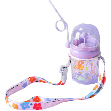 Gourde à jet d'eau baleine, tasse à bec pour bébé, gobelet d'été en plastique pour enfants avec paille (sangle violette) (1/5)