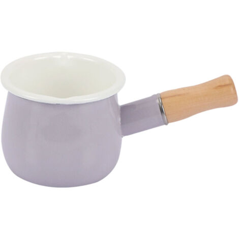 Pot à lait émaillé, chauffe-beurre, mini-casserole antiadhésive, 10 cm, 500 ml, petit ustensile de cuisine avec manche en bois (violet) (1/5)
