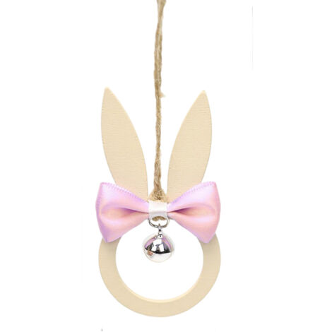 Lapin de Pâques en bois avec nœud papillon et clochette, décoration à suspendre, pendentif lapin, cadeau artisanal (1/5)