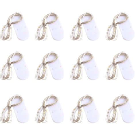 Lot de 12 lampes LED à fil de cuivre et piles - 2 mètres (avec électronique) blanc chaud (1/5)
