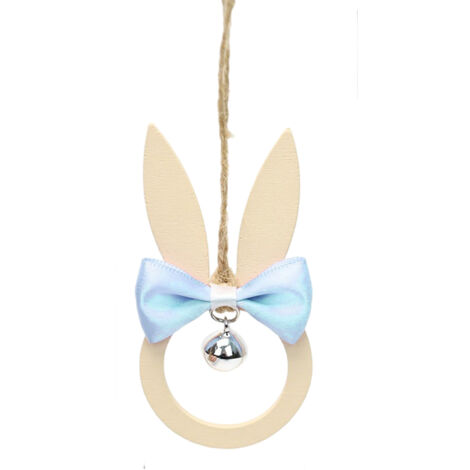 Lapin de Pâques en bois avec nœud papillon et clochette, décoration à suspendre, pendentif lapin, cadeau artisanal (1/5)