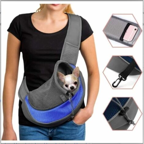 Sac de transport pour chien, sac bandoulière ajustable pour chat et chiot, sac de voyage pour petits animaux de compagnie avec pochette en filet respirant, sac portable pour chien idéal pour les march (1/5)