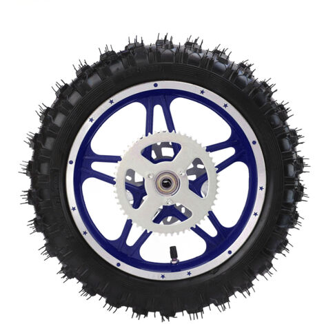 Roue arrière 2,5-10 pouces avec pneu, disque, roulement, pignon, antidérapante, bleue, pour moto tout-terrain, dirt bike et pit bike (1/5)