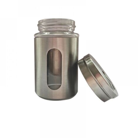 Pot à épices rotatif en verre transparent, en acier inoxydable, pour barbecue, sel et poivre. Pot à épices rotatif pour la cuisine et la maison. (1/5)