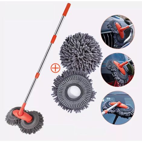 Kit de lavage de voiture avec balai à franges en microfibre, brosse télescopique et 4 têtes de rechange (1/5)