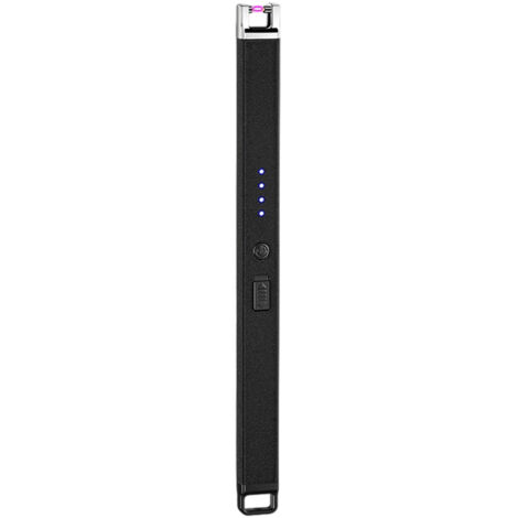 Briquet électrique, briquet à bougie, briquet avec verrouillage de sécurité et crochet, briquet de cuisine, de camping et de barbecue coupe-vent en forme de C (noir) (1/5)