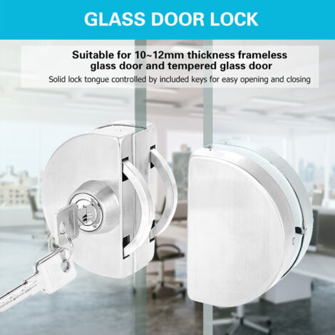 Serrure de porte en verre 10-12 mm en acier inoxydable avec clés, ouverture/fermeture, pour usage domestique, hôtelier et salle de bain. (1/5)