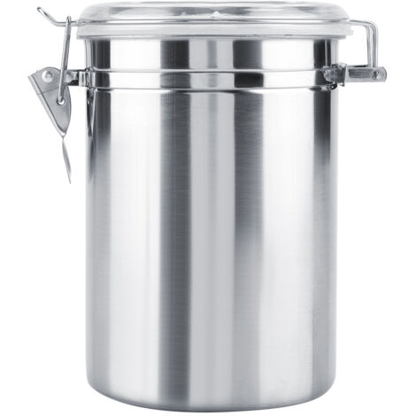 Boîte à café en acier inoxydable avec fermeture sous vide, bocal de conservation pour café, thé et sucre en grains (1800 ml) (1/5)