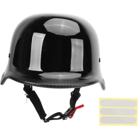Casque demi-jet unisexe pour moto et sports de plein air, avec bandes réfléchissantes, noir brillant, taille L. Convient aux hommes, femmes et enfants.