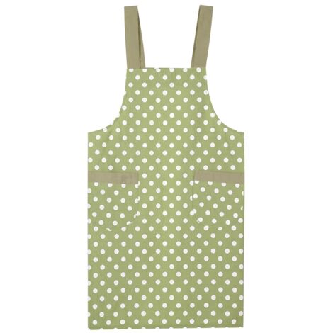 Tablier de cuisine en coton et lin uni, bavoir de chef pour la maison et le restaurant (vert, à pois) (1/5)