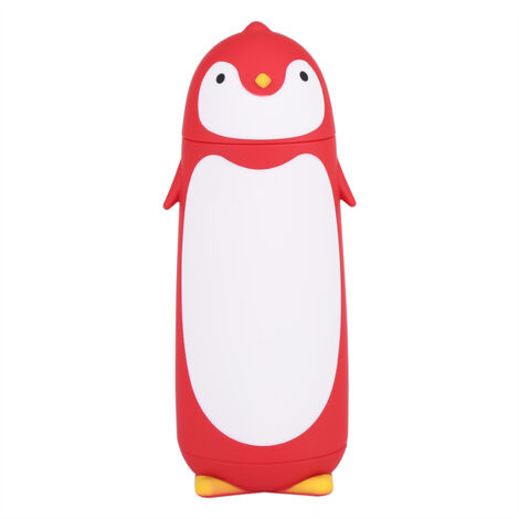 Gourde portable 300 ml en verre avec motif pingouin mignon, double paroi, rouge (1/5)