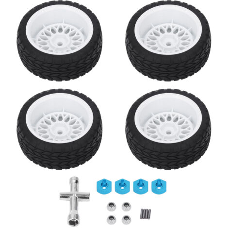 Lot de 4 pneus en caoutchouc pour voitures RC 1/10, jantes en plastique, meilleure adhérence, stables, blanc. (1/5)