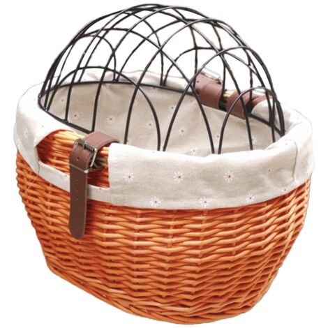 Panier de vélo en osier pour petits chiens et chats, panier avant de transport avec couvercle en maille métallique (1/5)