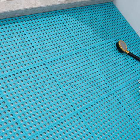 Lot de 10 tapis de sol antidérapants à ventouses, motif mosaïque en plastique, pour salle de bain et cuisine, bleu (1/5)