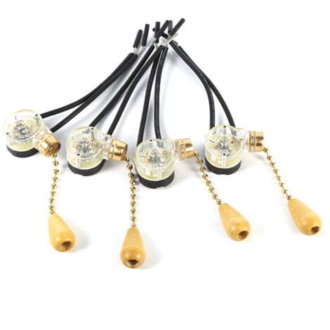 Lot de 4 interrupteurs à chaînette universels pour ventilateur de plafond, lampe ou applique murale (250 V/125 V). (1/5)