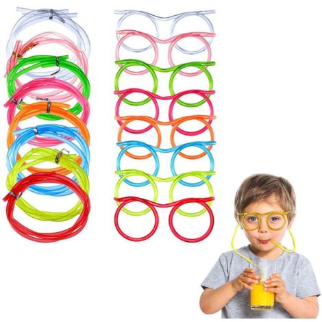 Lot de 8 verres à paille pour enfants, jouets et pailles fantaisie pour activités ludiques et créatives, fêtes de famille (couleurs aléatoires).
