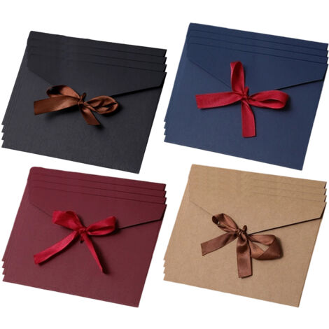 16 enveloppes à nœud exquises - Ces élégantes enveloppes à nœud sont des enveloppes cadeaux vintage en papier kraft avec des rubans colorés, parfaites pour la fête des mères, Thanksgiving, la Saint-V (1/5)