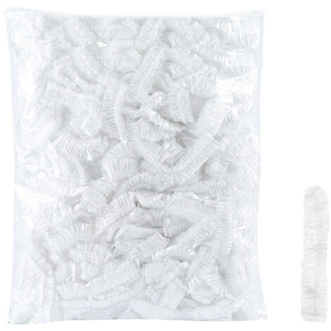 Bonnet de douche jetable, lot de 50 bonnets de douche en plastique, 40 cm, transparents, imperméables et élastiques, pour femmes et hommes, usage domestique, hôtel, spa et salon de coiffure (blanc). (1/5)
