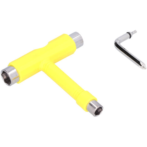 Outil de skate multifonction portable pour skateboard, kit de clés hexagonales en T, visserie jaune (1/5)