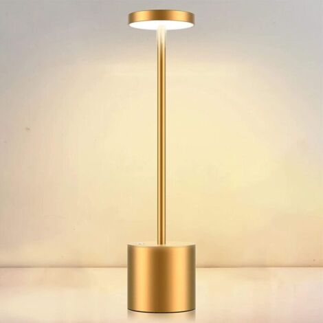 Lampe de bureau sans fil, batterie rechargeable 6000 mAh, réglage de la luminosité sur 2 niveaux, lampe de chevet en métal, convient pour le salon, la chambre, le bureau, le studio (doré).