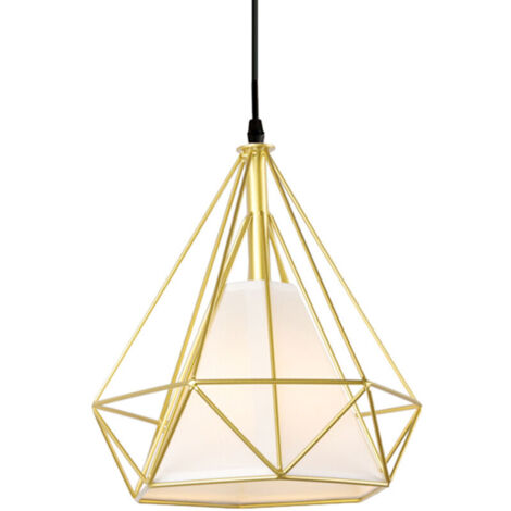 Lustre suspendu en forme de diamant, style industriel rétro, cage en métal, plafonnier de 25 cm, convient pour le salon, le couloir, l'escalier, doré, 1 pièce. (1/5)