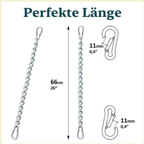 Chaîne avec deux mousquetons, fixation variable pour fauteuil hamac jusqu'à 230 kg (chaîne de 66 cm) (1/5)