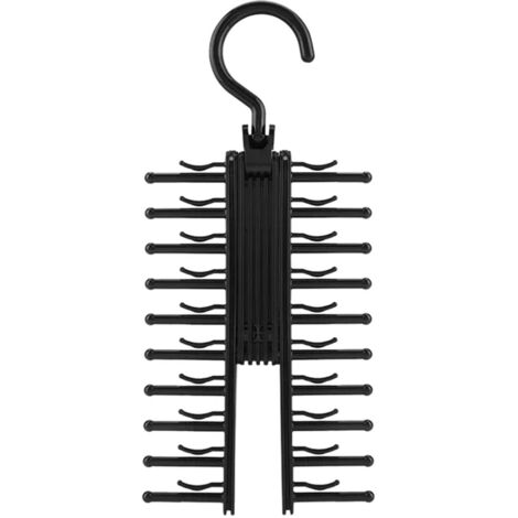 Porte-cravates à 20 rangées avec crochets pour suspendre ceintures, foulards et cintres (noir), dimensions : 13 x 29 cm (1/5)