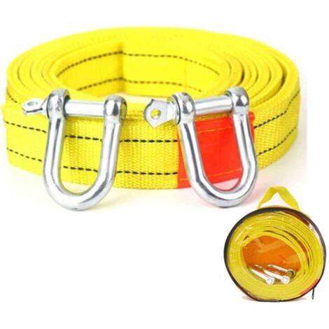 Corde de remorquage pour voiture, corde de remorquage de 5 mètres, corde de remorquage robuste de 5 tonnes (11 000 lb), avec sac de rangement et 2 crochets en U pour le remorquage de véhicules. (1/5)