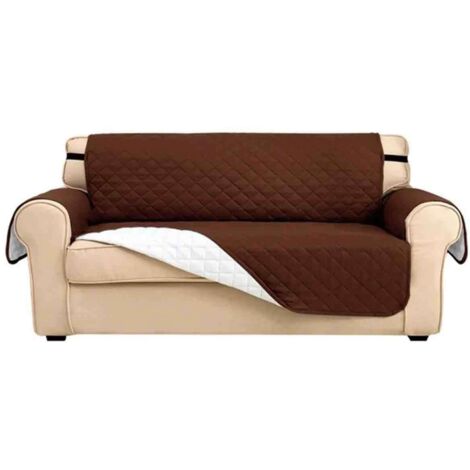 Housse imperméable pour canapé double, avec accoudoirs, réversible, taille universelle, antidérapante, marron. (1/5)