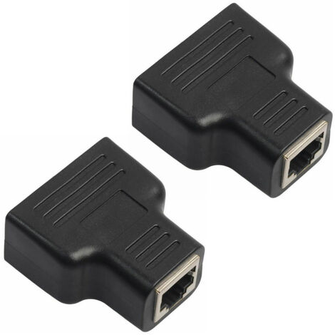 Deux adaptateurs répartiteurs RJ45, 1 port vers 2 ports femelle-femelle, connecteurs d'extension réseau, prenant en charge les câbles Ethernet Cat5, Cat5e, Cat6 et Cat7, noirs.