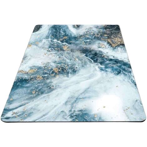 Tapis de bain à motif marbre, 80 x 120 cm, en terre de diatomées, très absorbant et à séchage rapide – rayures bleues et blanches. (1/5)