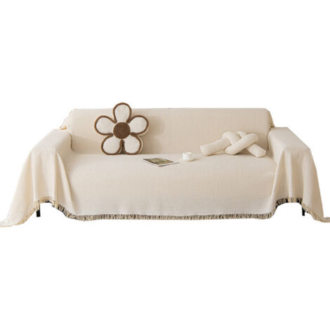 Grand jeté de canapé double face (convient pour 1/2/3/4 personnes), léger et doux, beige, 180 x 380 cm (1/5)