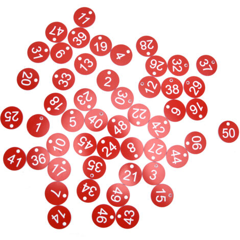 50 ruches/sac, étiquetées avec le numéro de ruche, marque de classification perforée, rouge, 1-50.