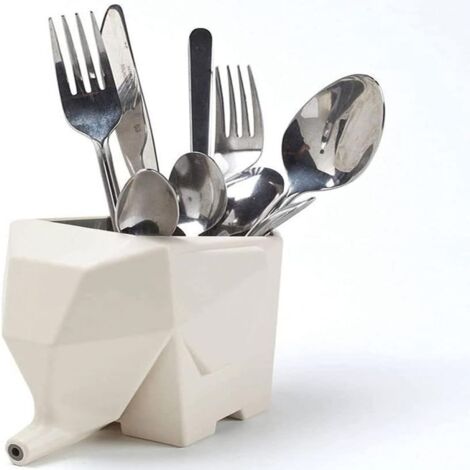 Pièce - Gobelet de rangement égouttoir en forme d'éléphant - Blanc - Pièce - Gobelet de rangement égouttoir en forme d'éléphant - Blanc