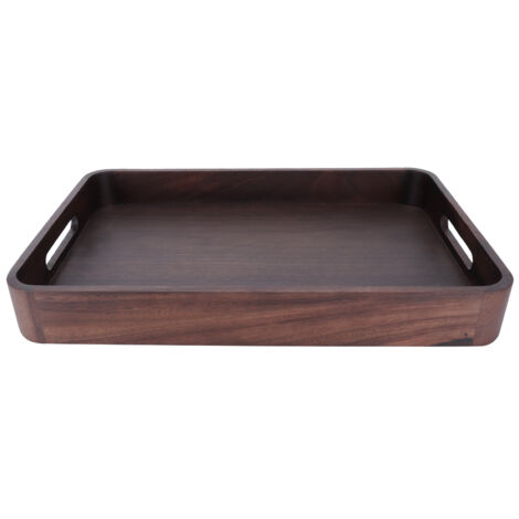 Un plateau rectangulaire en bois avec poignées, idéal pour contenir des aliments, des services à thé et leurs accessoires. (1/5)