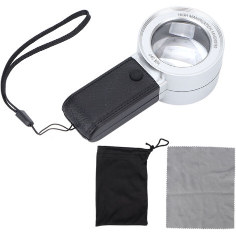 Loupe de poche multifonctionnelle avec éclairage intégré, grossissement x30, 3 LED, 1 lampe UV, argentée (1/5)