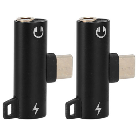 Adaptateur audio USB-C vers 3,5 mm 2 en 1, permet de charger tout en écoutant de la musique, matériau ABS durable, noir.
