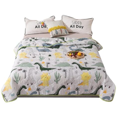 Couette en pur coton, lavable, brodée, matelassée aux ultrasons, en coton doux pour la peau, confortable et respirante, motif dinosaures d'été, 100 x 150 cm (1/5)