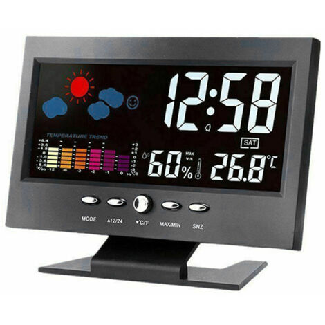 Horloge météo numérique intelligente avec thermomètre et hygromètre sans fil, réveil grand écran avec calendrier (1/5)
