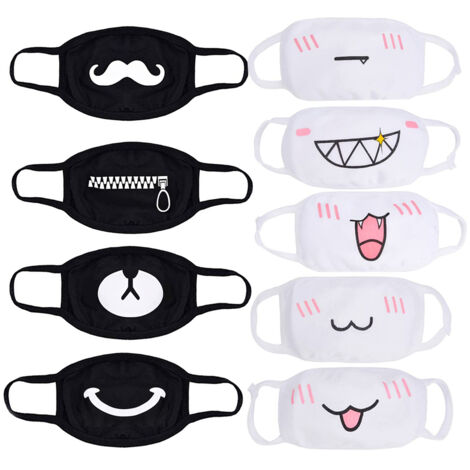 Lot de 9 masques en coton, masques à motifs personnalisés, réutilisables, avec des motifs de nez et de dents d'ours et de cochon.