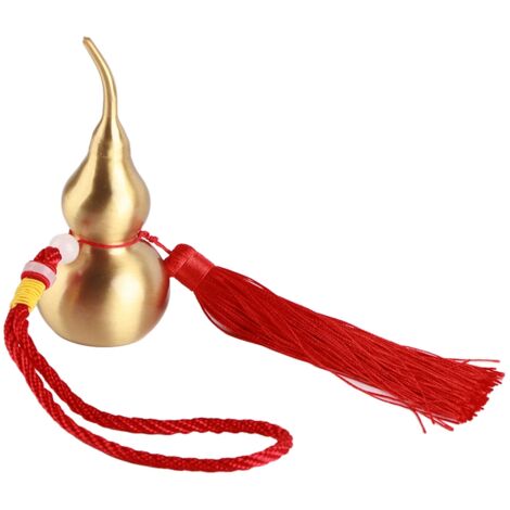Gourde Feng Shui avec pompon rouge porte-bonheur, 10 cm de haut, en laiton, forme de gourde ouverte, ornement de voiture, objet décoratif. (1/5)