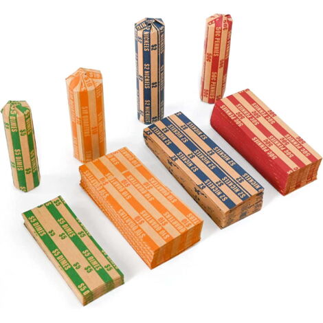 Papier d'emballage plat à rayures pour pièces de monnaie (paquet de 150), papier d'emballage pour pièces de monnaie et tubes de tri pour pièces de monnaie (couleurs multiples) (1/5)