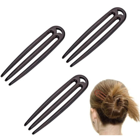 3PCS Épingle à cheveux en bois tricolore, pince à cheveux à trois branches, épingle à cheveux pour chignon français, épingle à cheveux en bois de santal, accessoire de cheveux en bois pour chignons de (1/4)