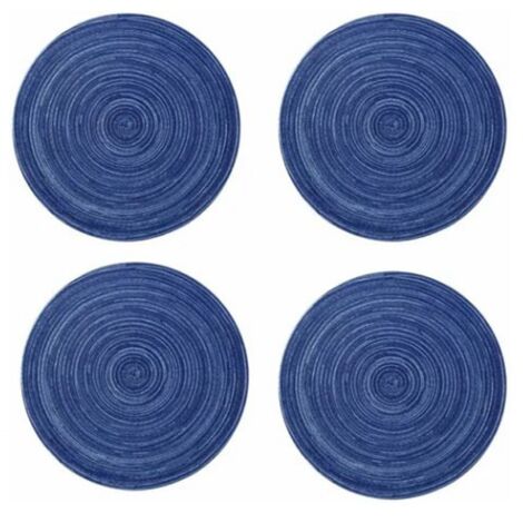 4PCs Lot de sets de table ronds de 36 cm résistants à la chaleur, en mélange de coton et de lin bleu, adaptés à la vaisselle de cuisine.