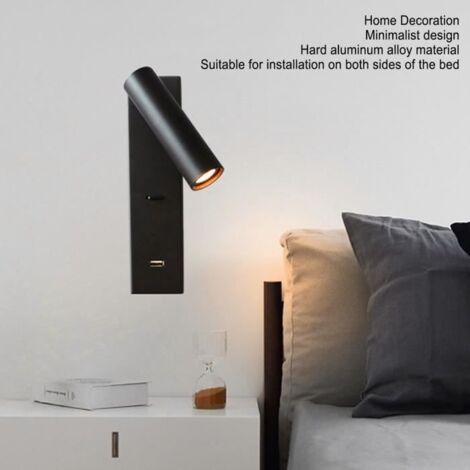 Liseuse Murale LED - 1 Unité - Alliage D'aluminium - Rotation 350 Degrés - Port USB 5V 2A - Noir (1/4)
